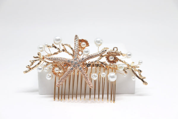 Mermaid bridal hair comb with pearls and a rhinestone starfish
