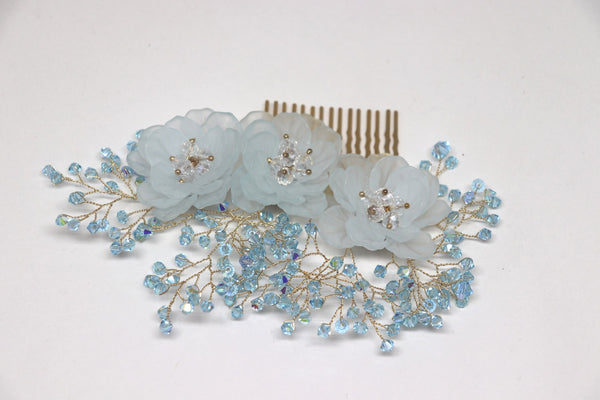 Blue Floral bridal comb
