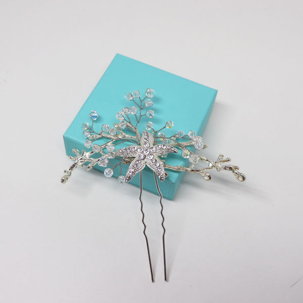 Silver Starfish Hairpin with Rhinestones