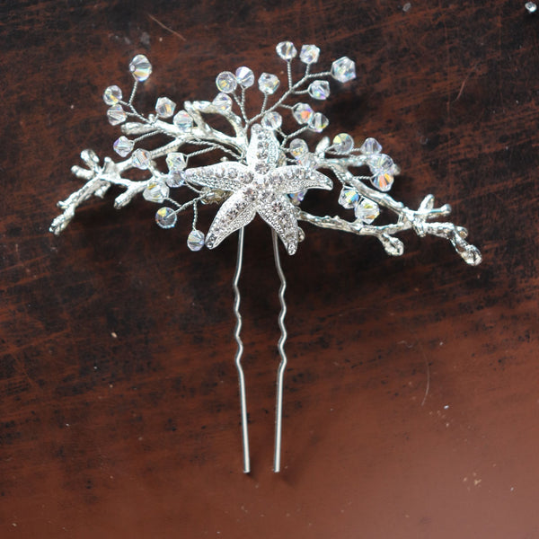 Silver Starfish Hairpin with Rhinestones