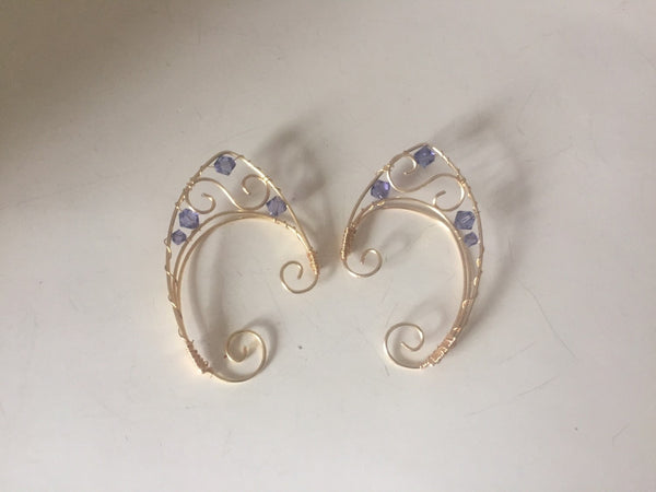 elfin ear cuffs purple and gold