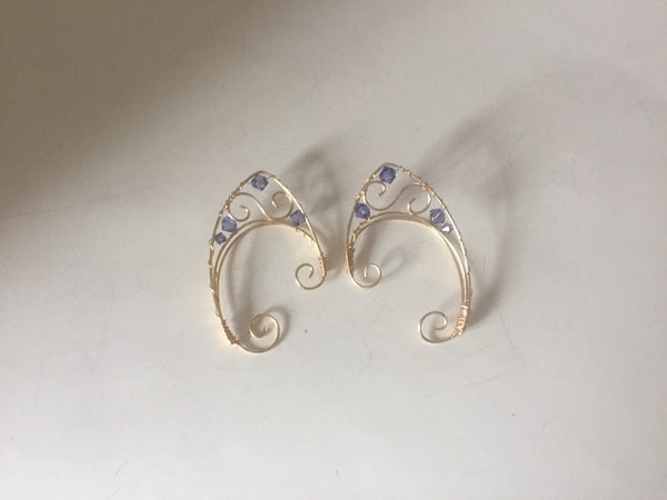elfin ear cuffs purple and gold