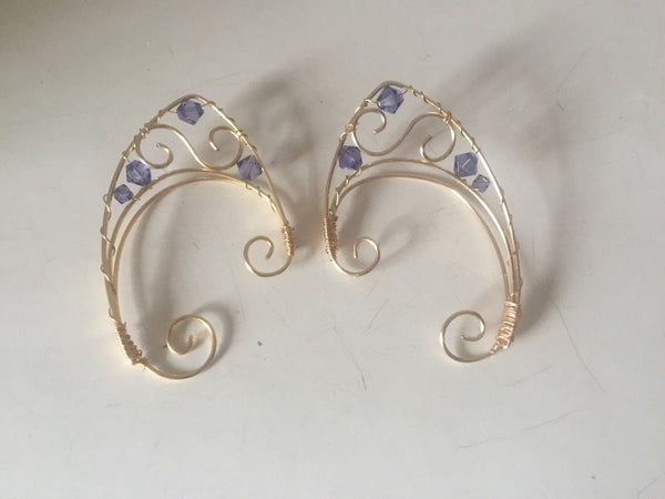 elfin ear cuffs purple and gold
