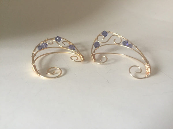 elfin ear cuffs purple and gold
