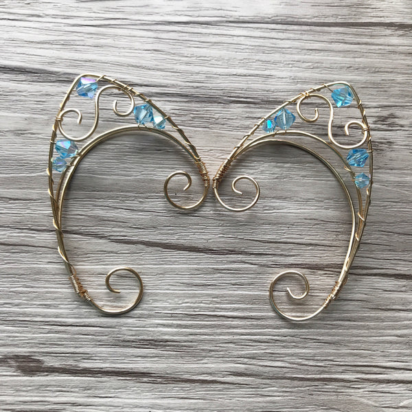 Wire Elf ear cuffs blue and gold