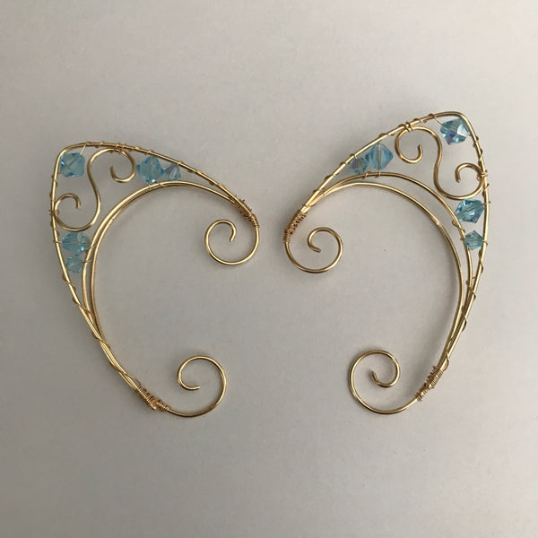 Wire Elf ear cuffs blue and gold