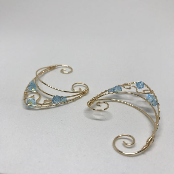 Wire Elf ear cuffs blue and gold