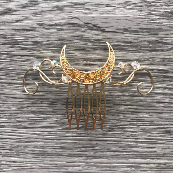 Gold Crescent Moon Bridal Comb made by Wire Princess