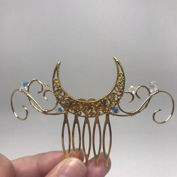 Gold Crescent Moon Bridal Comb made by Wire Princess