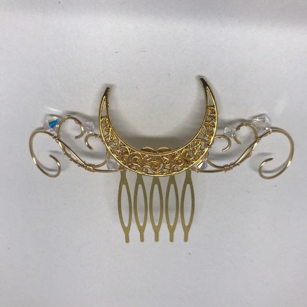 Gold Crescent Moon Bridal Comb made by Wire Princess