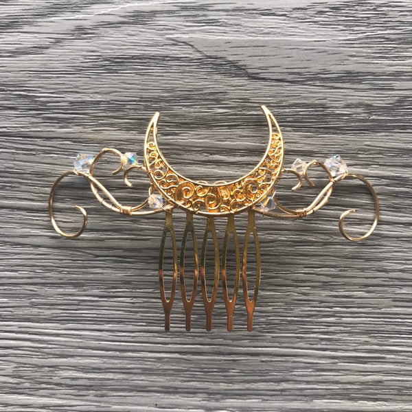 Gold Crescent Moon Bridal Comb made by Wire Princess