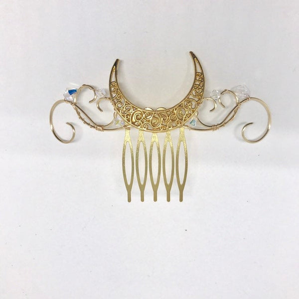 Gold Crescent Moon Bridal Comb made by Wire Princess