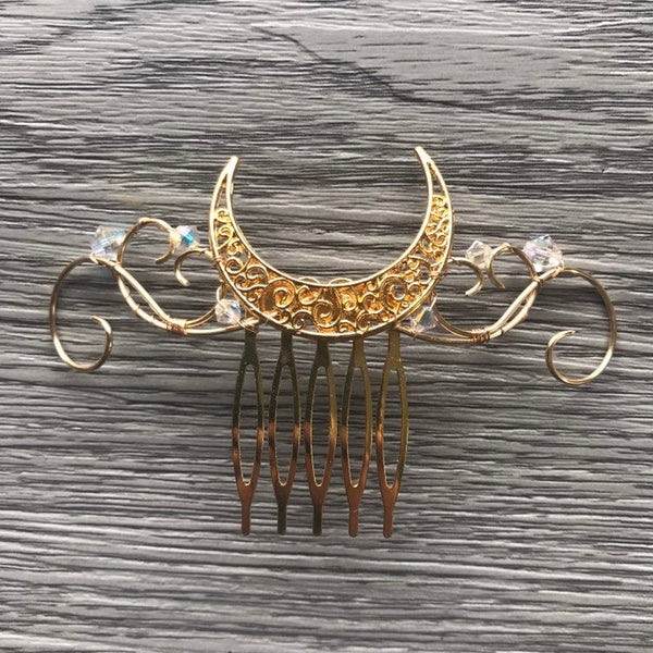 Gold Crescent Moon Bridal Comb made by Wire Princess
