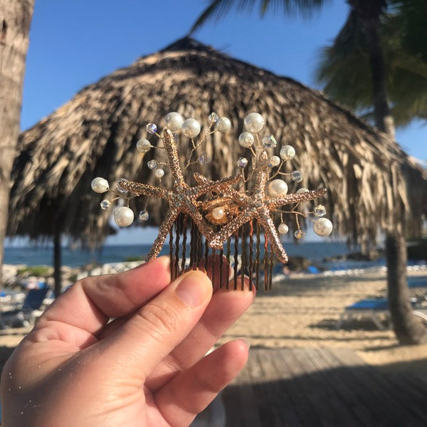 Starfish comb with pearls