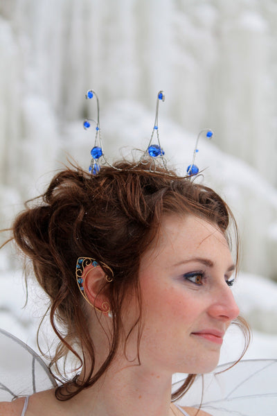 Wire Elf ear cuffs blue and gold