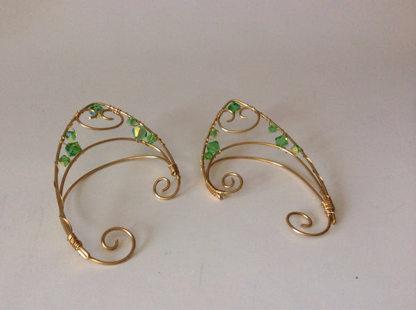 Wire Elfin Ear cuffs green and gold