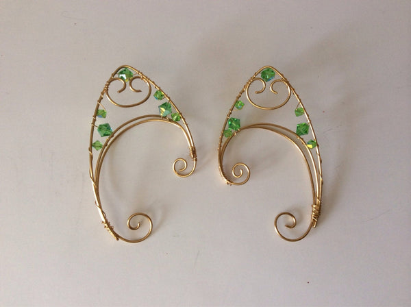 Wire Elfin Ear cuffs green and gold