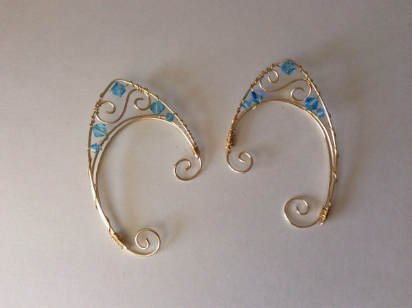 Wire Elf ear cuffs blue and gold