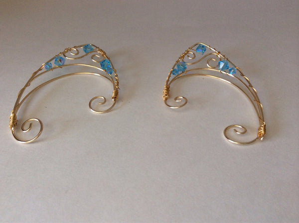 Wire Elf ear cuffs blue and gold