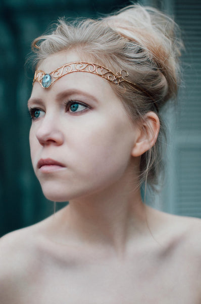 Sailor Mercury inspired medieval forehead circlet with blue jewel made by Wire Princess