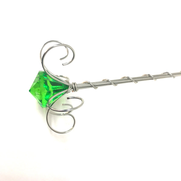 Dark Green jewel fairy wand silver