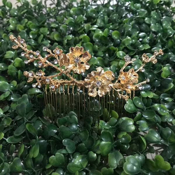 Gold Floral Branch Bridal Comb