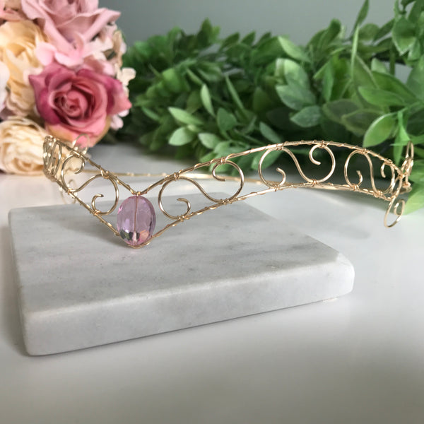 Light Pink Jewel Forehead Tiara - Mini Moon