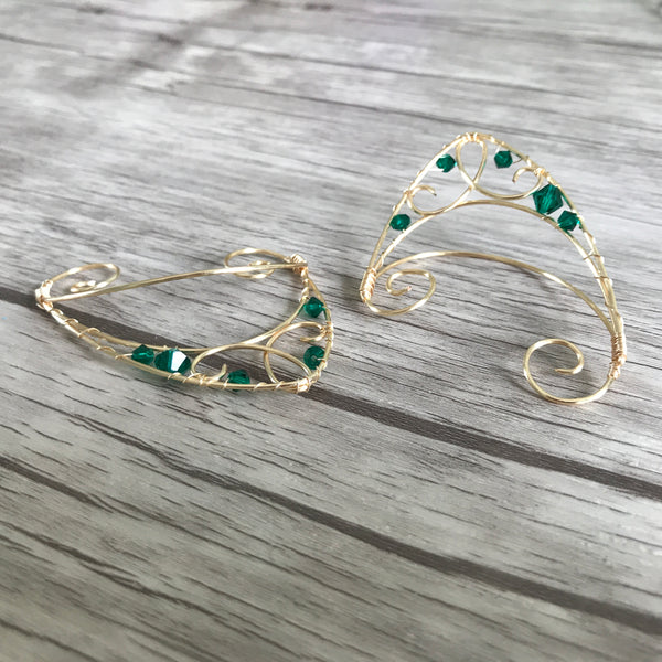 Dark Green Elfin Ear Cuffs