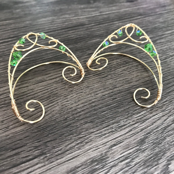 Elf Ear Cuffs Green and Gold