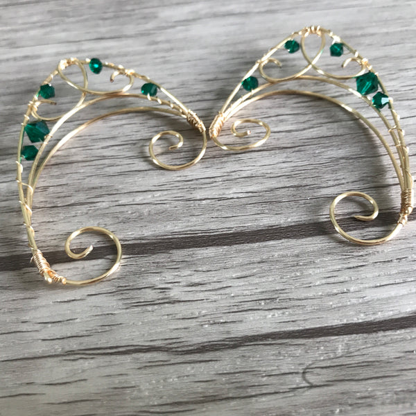 Dark Green Elfin Ear Cuffs