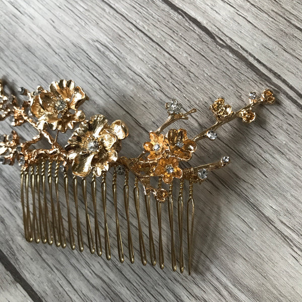 Gold Floral Branch Bridal Comb