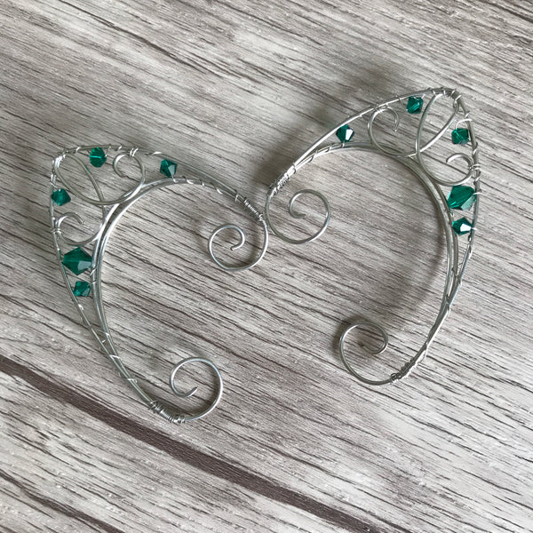 Dark Green Elfin Ear Cuffs