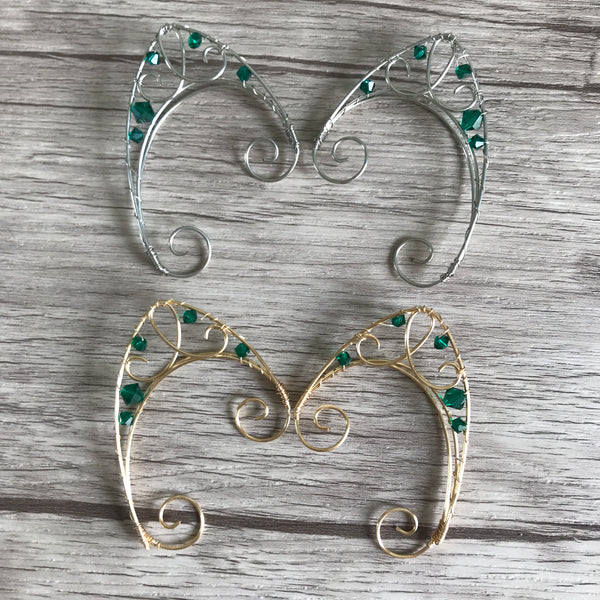 Dark Green Elfin Ear Cuffs