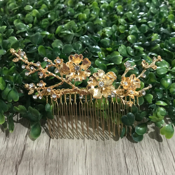 Gold Floral Branch Bridal Comb