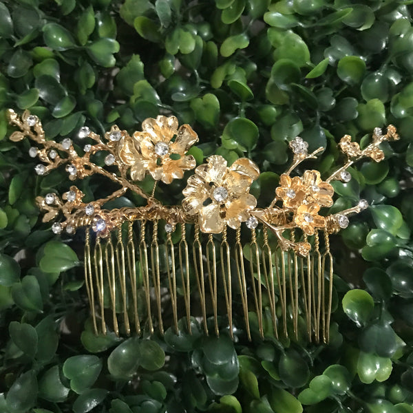 Gold Floral Branch Bridal Comb