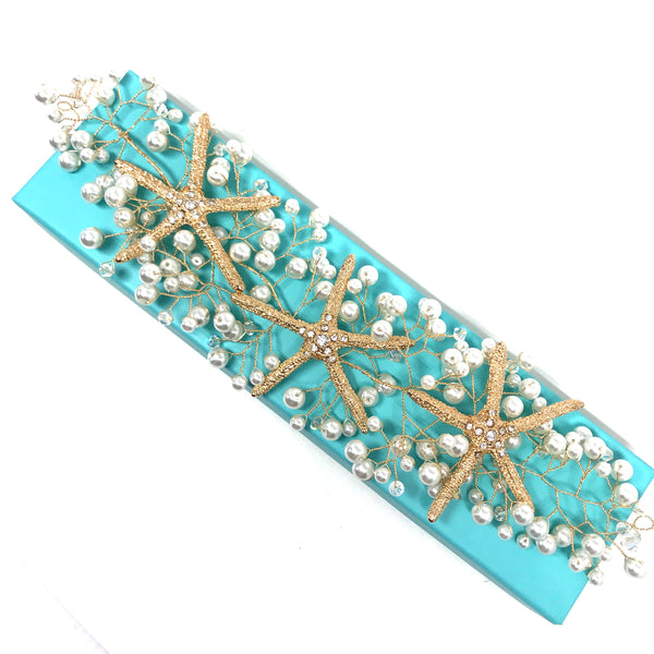 Gold and pearl starfish hair vine
