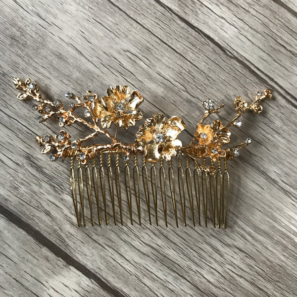 Gold Floral Branch Bridal Comb