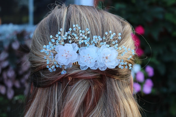 Blue Floral bridal comb
