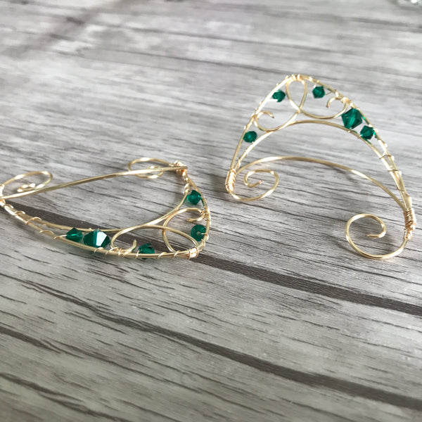 Dark Green Elfin Ear Cuffs