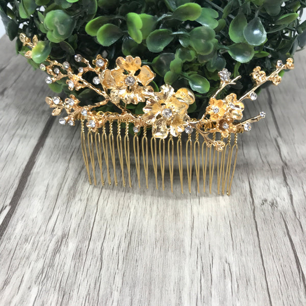 Gold Floral Branch Bridal Comb
