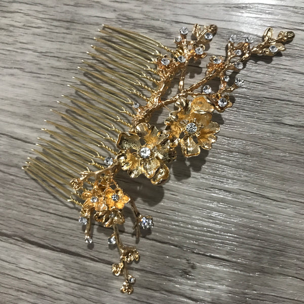 Gold Floral Branch Bridal Comb