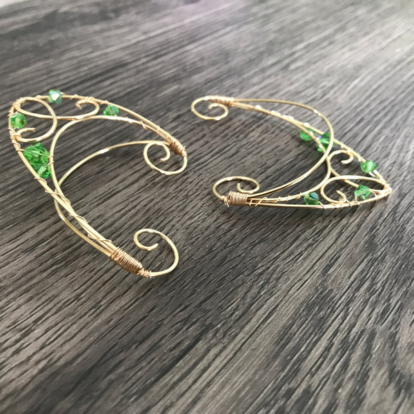 Elf Ear Cuffs Green and Gold