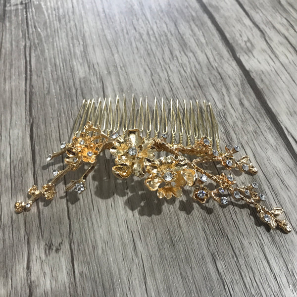 Gold Floral Branch Bridal Comb