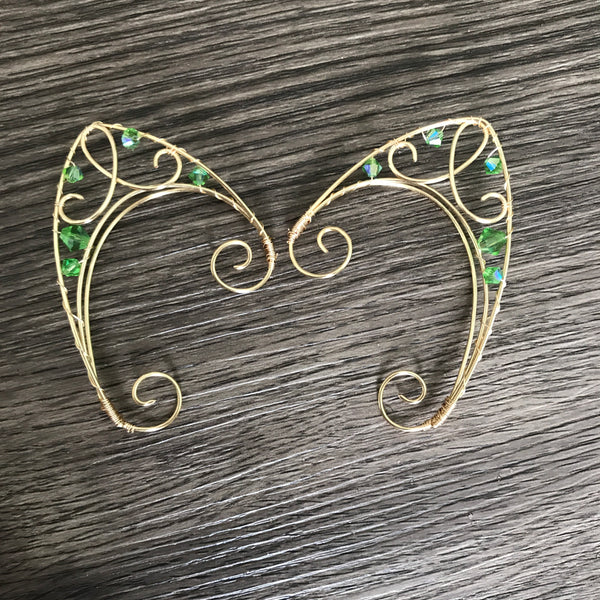 Elf Ear Cuffs Green and Gold