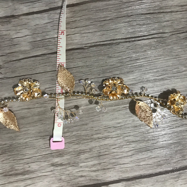 Gold Rhinestone Flower and Leaf Hair Vine with Swarovski Crystals