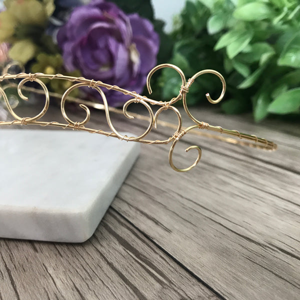 Gold Wire Forehead Tiara Blue Centre Jewel