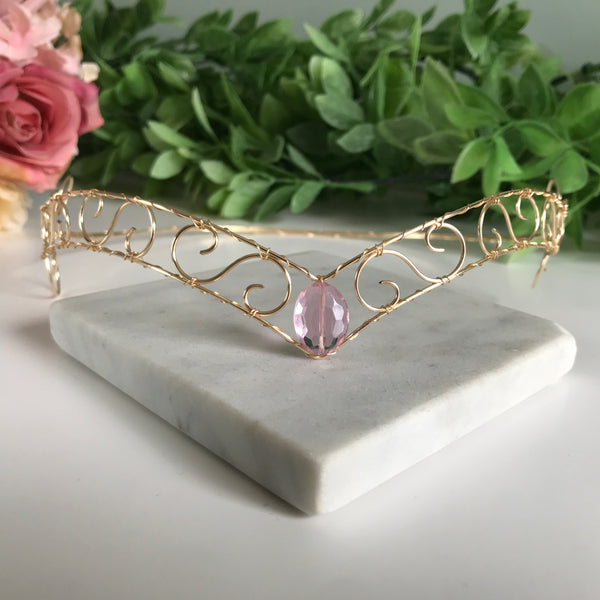 Light Pink Jewel Forehead Tiara - Mini Moon