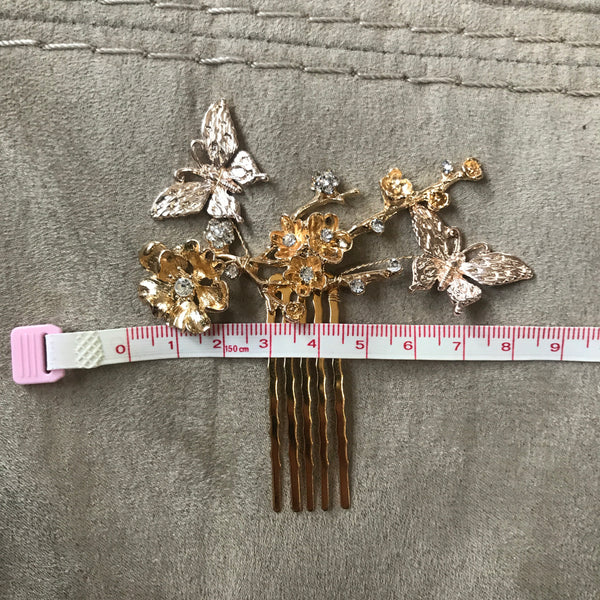 Gold Butterfly and Rhinestone Mini Hair Comb