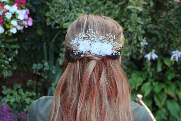 Blue Floral bridal comb handmade by Wire Princess