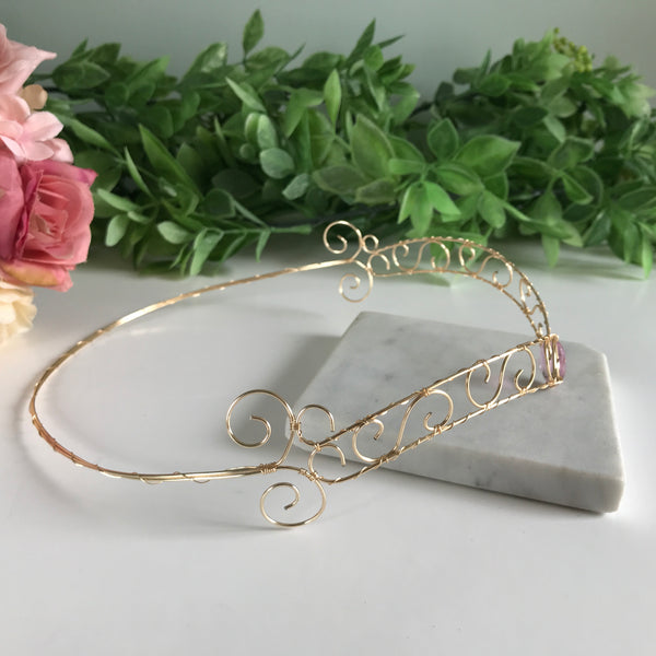 Light Pink Jewel Forehead Tiara - Mini Moon